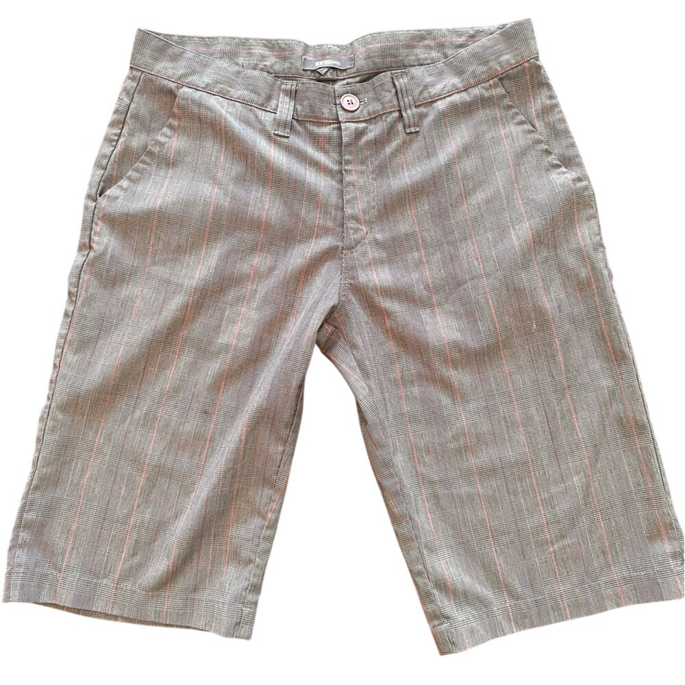 Heritage 1981 Plaid Shorts Mens 34 Grey Red Glen Check Excellent Flat Front